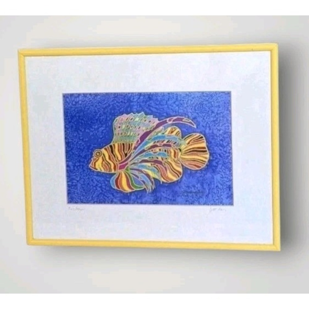 Signed Tropical Fish Print Jane Murray Lewis Framed Art Firedragon Rainbow 11x14
